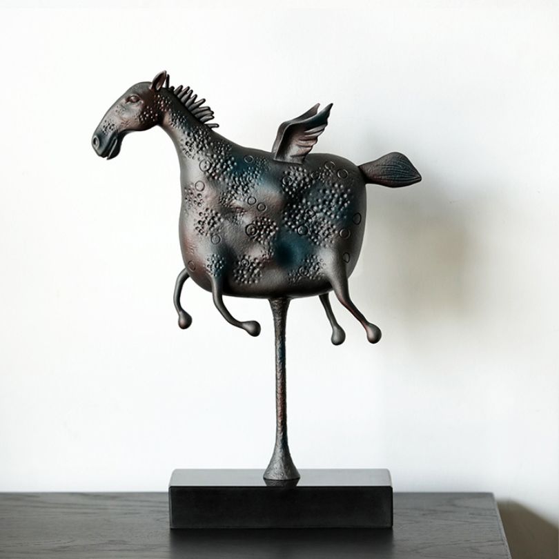 Close-up view of the Majestic Marble Pegasus Sculpture highlighting intricate details.