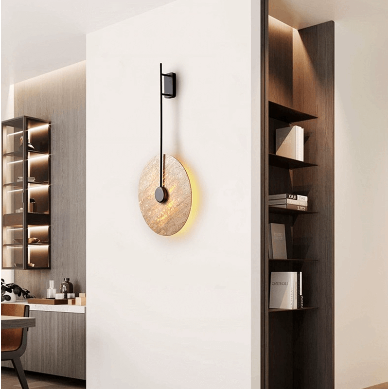 A side view of the Nordic-style wall lamp highlighting its sleek marble finish and modern appeal.