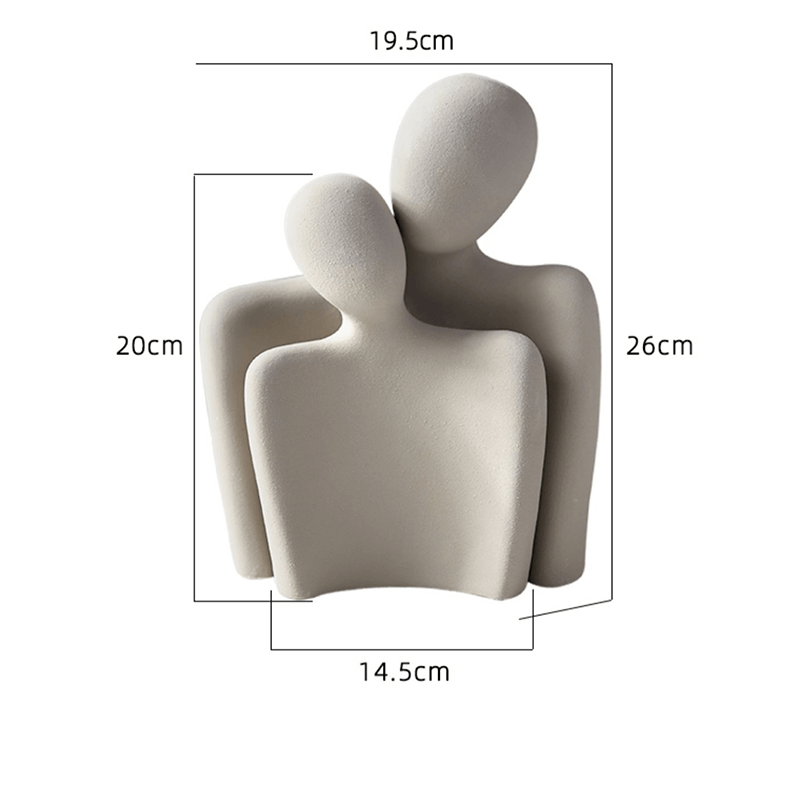 Nordic Embrace Couple Ceramic Sculpture displayed in a modern living room setting.
