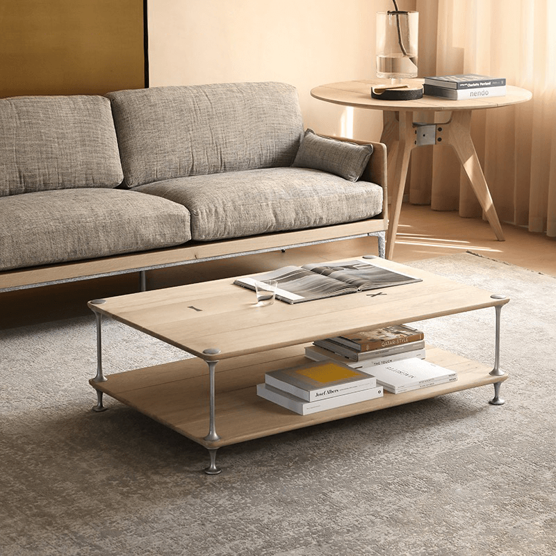 Elegant Nordic Oak Wood Two-Tier Coffee Table showcasing natural wood finish