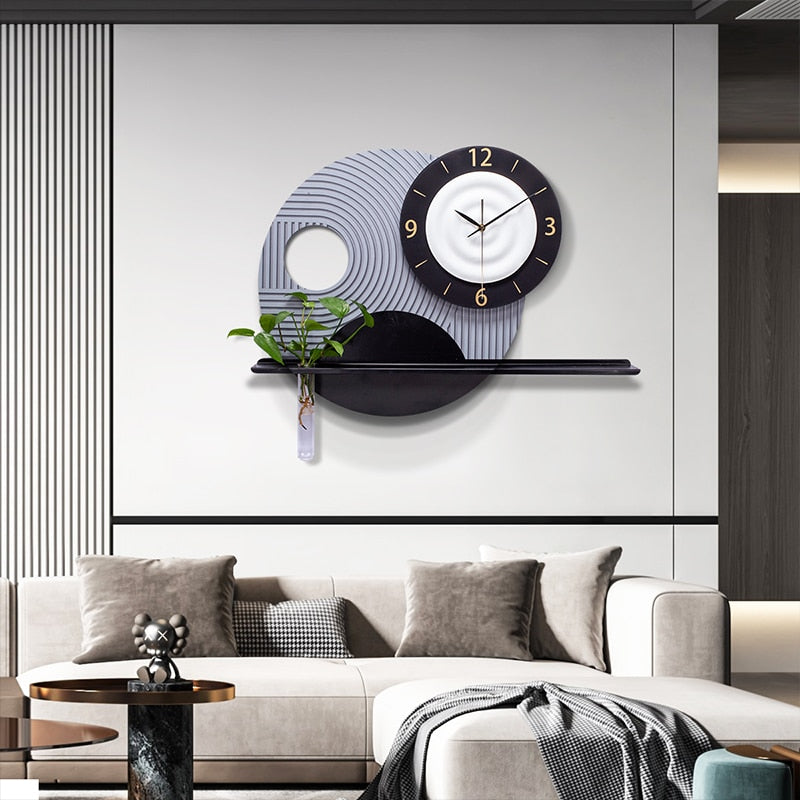 Close-up of the intricate design of the Nordic resin wall clock showcasing its unique craftsmanship.