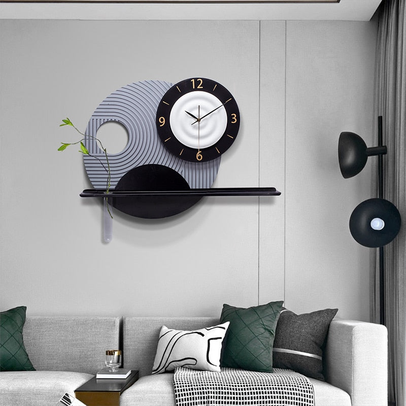 Nordic Elegance 3D Resin Wall Clock in blue against a modern living room backdrop.
