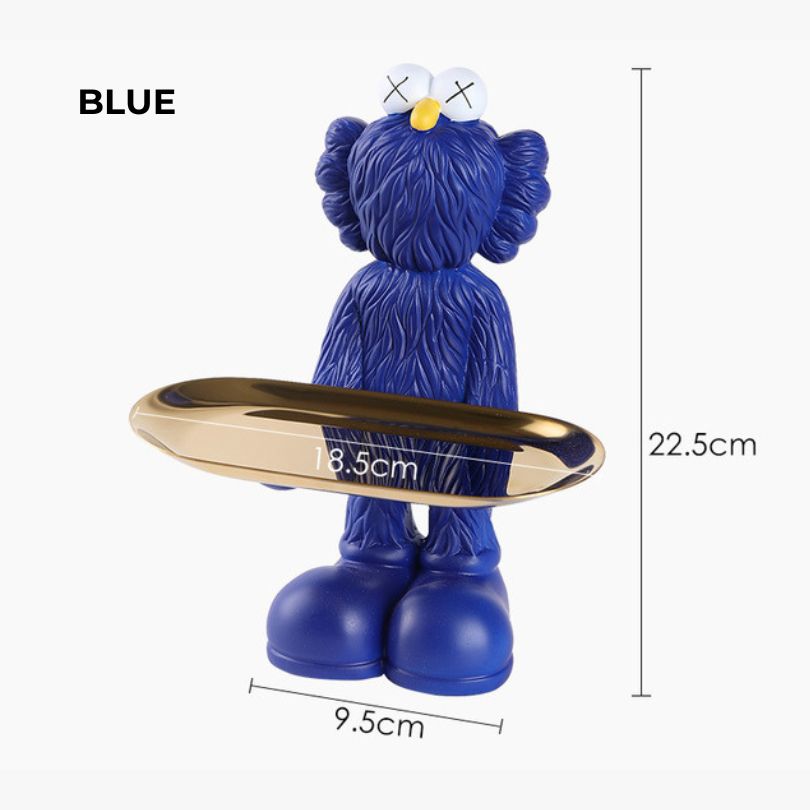 Elegant Nordic resin doll with tray in a bright living room setting.