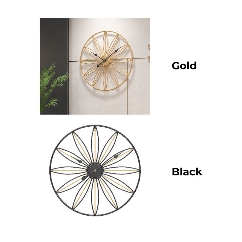 Nordic Silent Gold Wall Clock showcasing its elegant design on a living room wall.