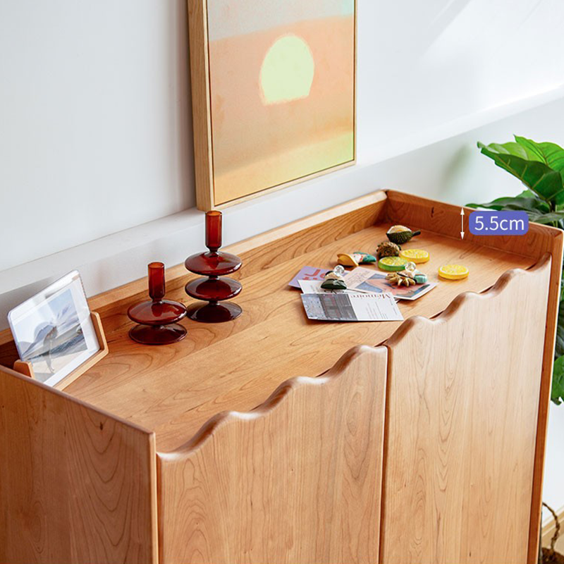 Front-facing view of Nordica shoe cabinet showing dual doors and solid wood finish, ideal for modern entryways.