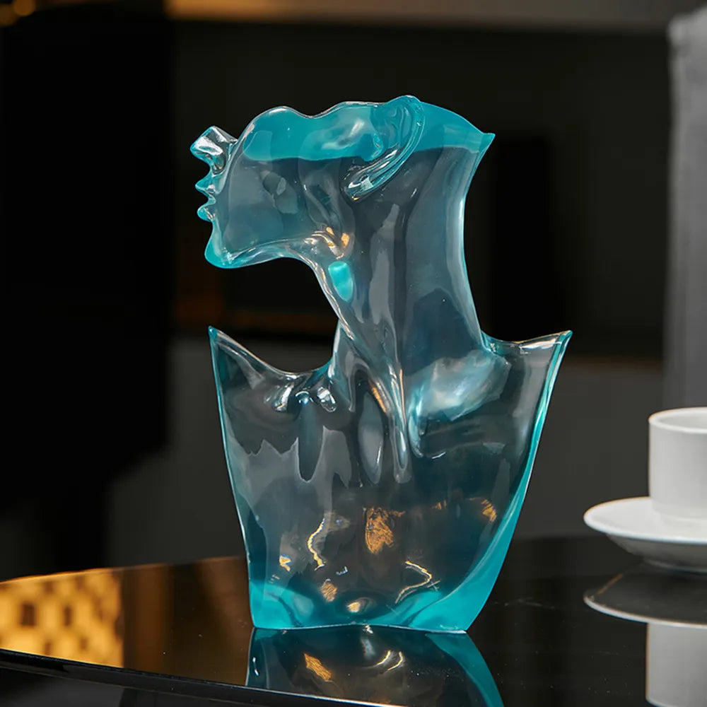 Close-up of the Nordic transparent art statue highlighting the intricate details of the resin material.