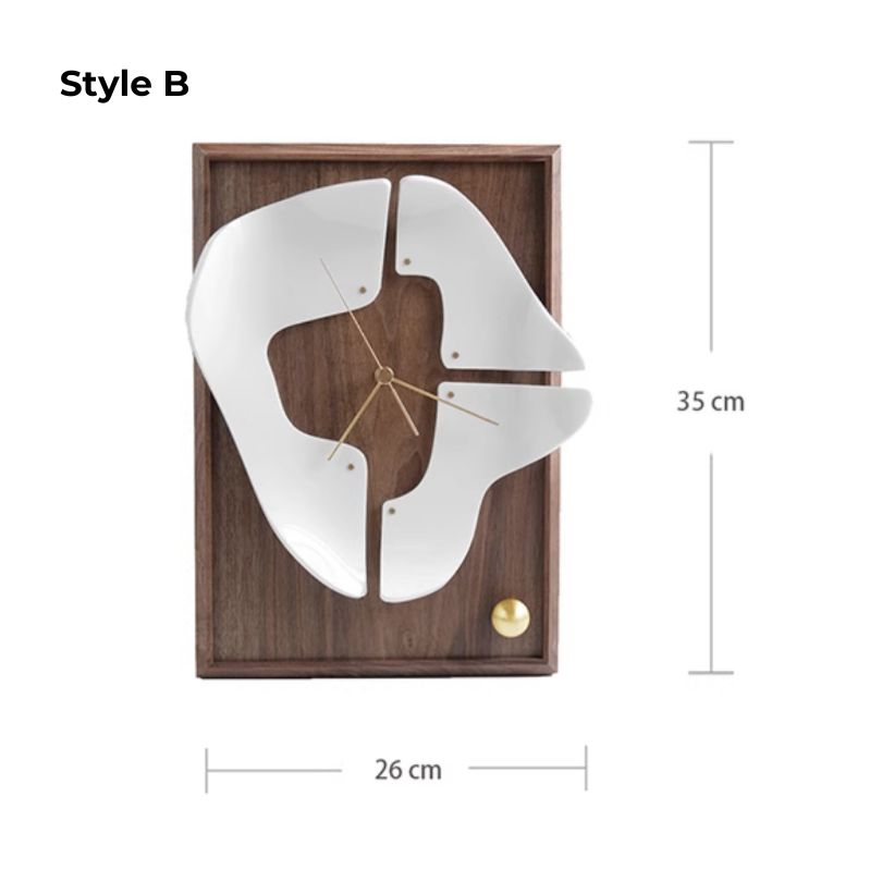 The walnut wood clock displayed in a cozy home office setting, showcasing its elegant aesthetic.