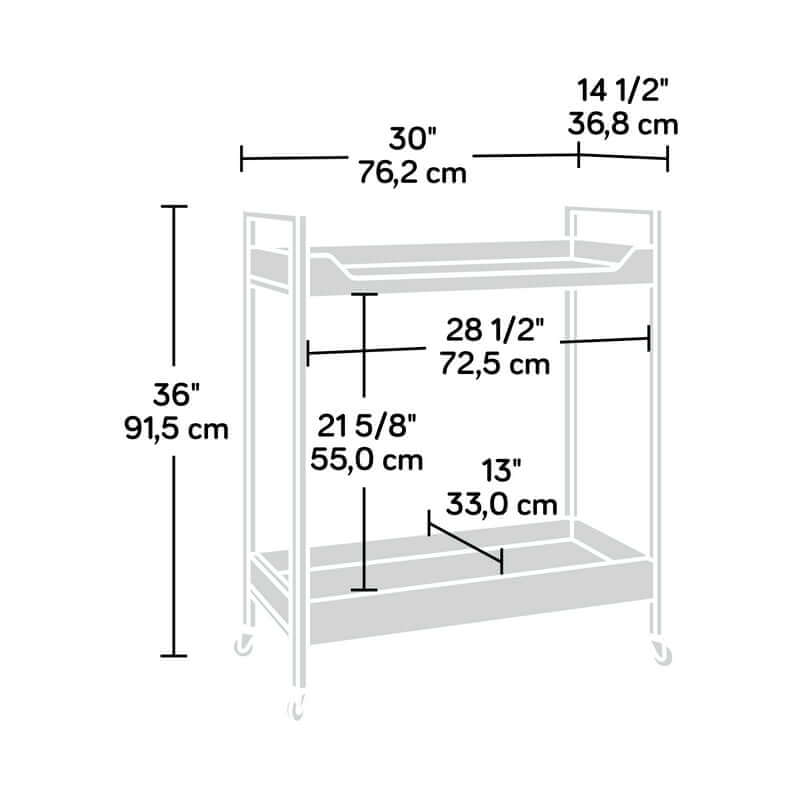 Versatile kitchen storage solution with the industrial style bar cart set up for a party.