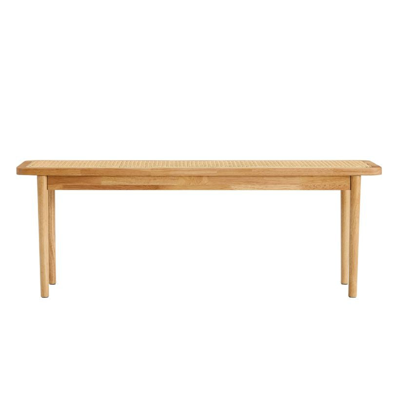 Side view showcasing the natural finish and solid wood base of the bench
