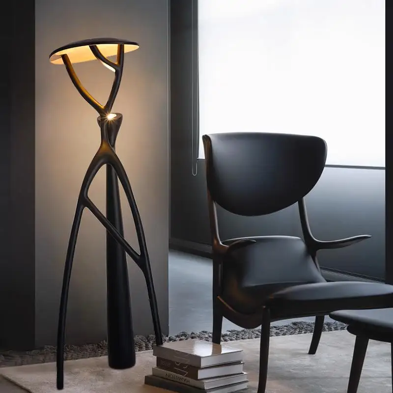 Close-up view of the unique design of the modern lamp, highlighting its artistic lines.