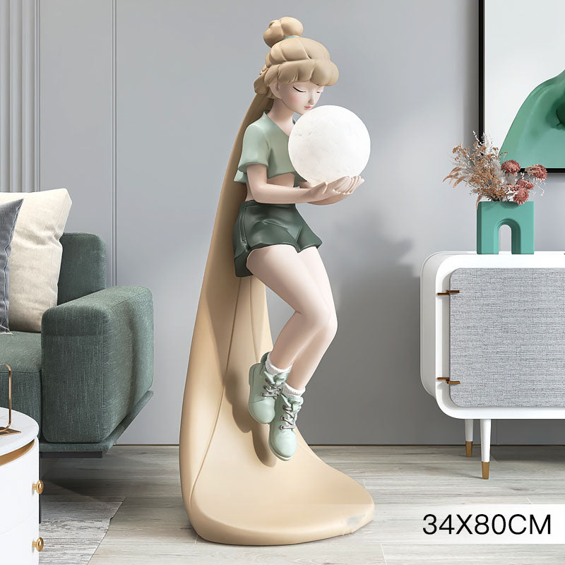 Artistic floor lamp placed in a stylish bedroom, enhancing the decor with its unique design.