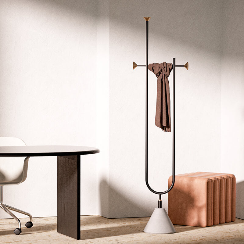 Front view of the Elegant Ombre Floor Coat Stand, showcasing its modern design and hooks.