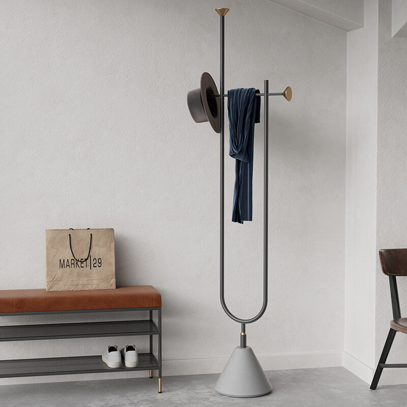 Close-up of the Elegant Ombre Floor Coat Stands stainless steel finish and hooks.