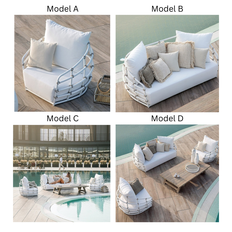 A stunning patio sofa set featuring a curved design, perfect for creating a cozy outdoor oasis.