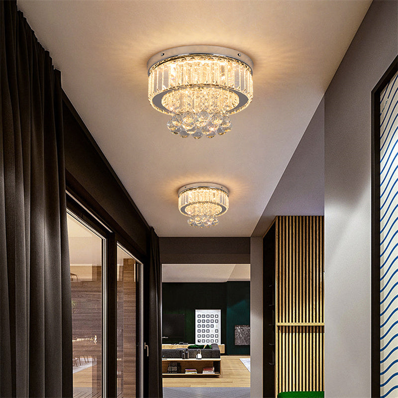Close-up of the Chrome Elegance Crystal Ceiling Light, emphasizing its polished chrome finish and crystal details.
