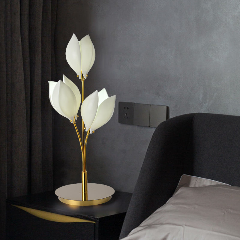 Close-up of the ceramic magnolia flower lamp showcasing its detailed floral design