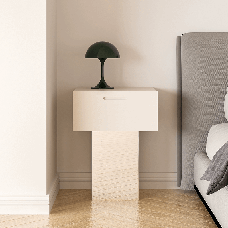 Close-up of the wooden end tables smooth surface and clean lines, highlighting its craftsmanship.