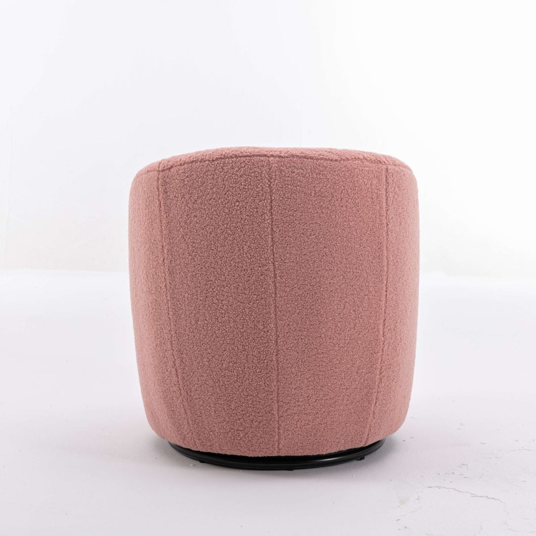 Front view of stylish pink swivel teddy accent chair showcasing ergonomic design.