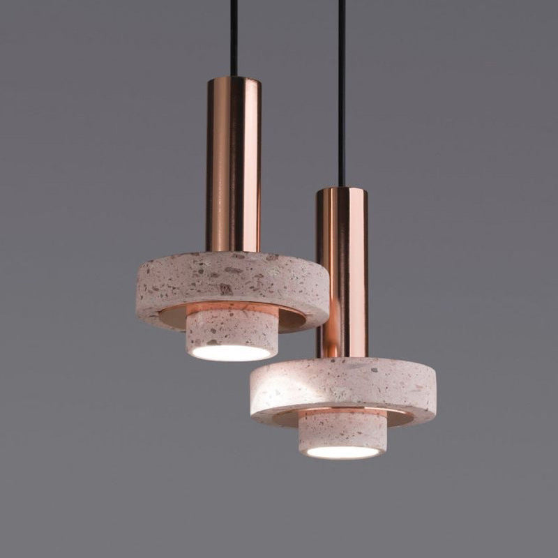 Nordic Pink Terrazzo LED Pendant Light hanging in a stylish kitchen
