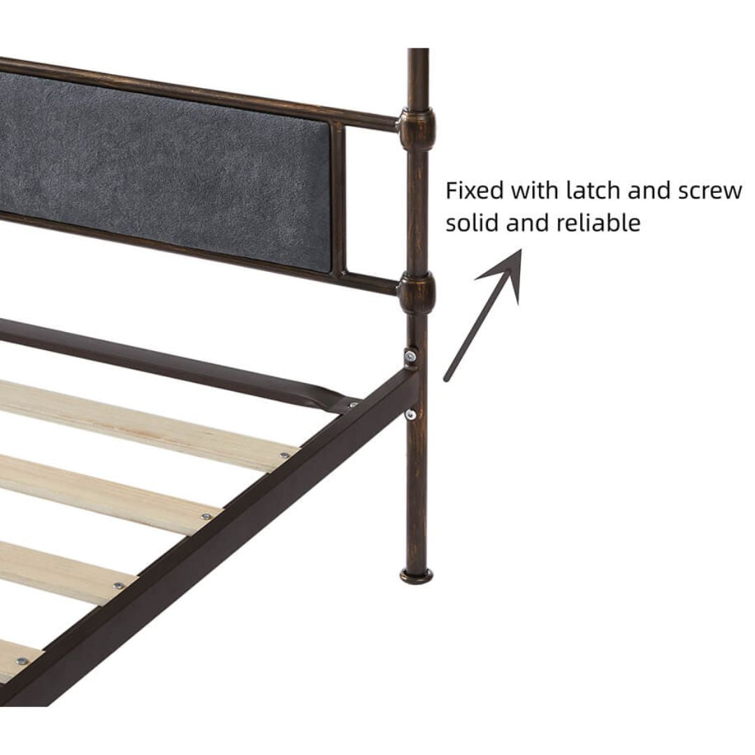Elegant queen size bed frame showcasing plush velvet headboard and footboard.