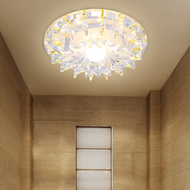 Elegant crystal LED flush mount light showcasing its polished chrome finish.