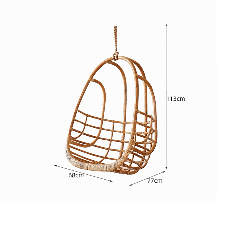 Rattan hanging chair set up in a garden, perfect for creating a cozy retreat.