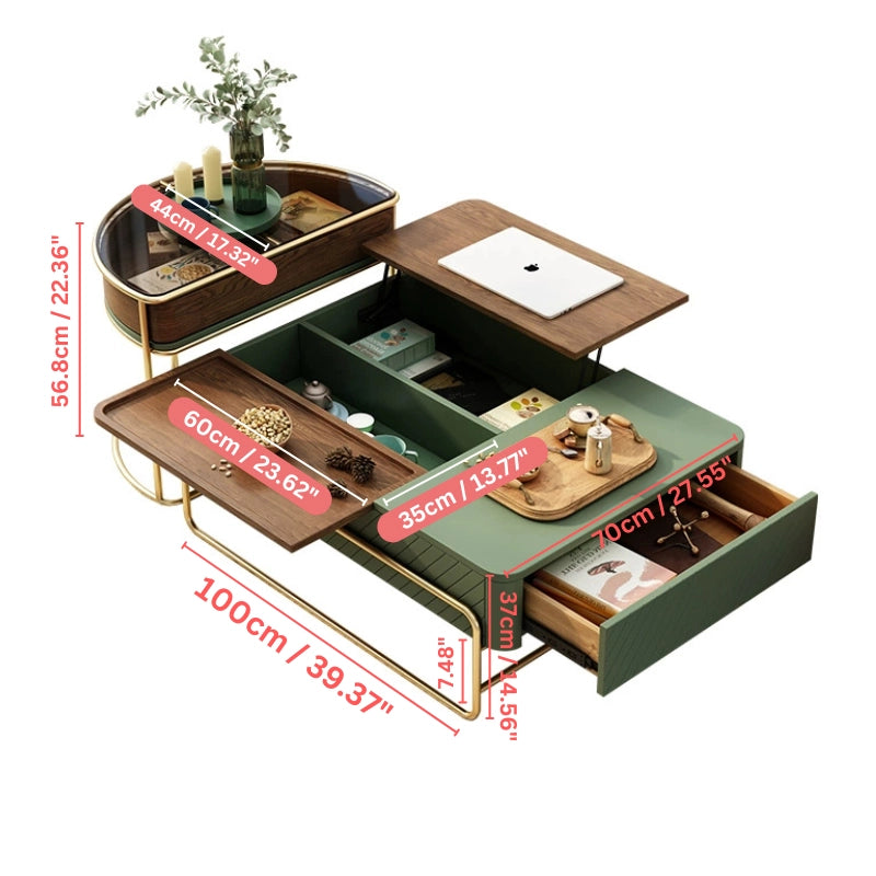 Sleek modern lift top coffee table with storage in a cozy living room setting.