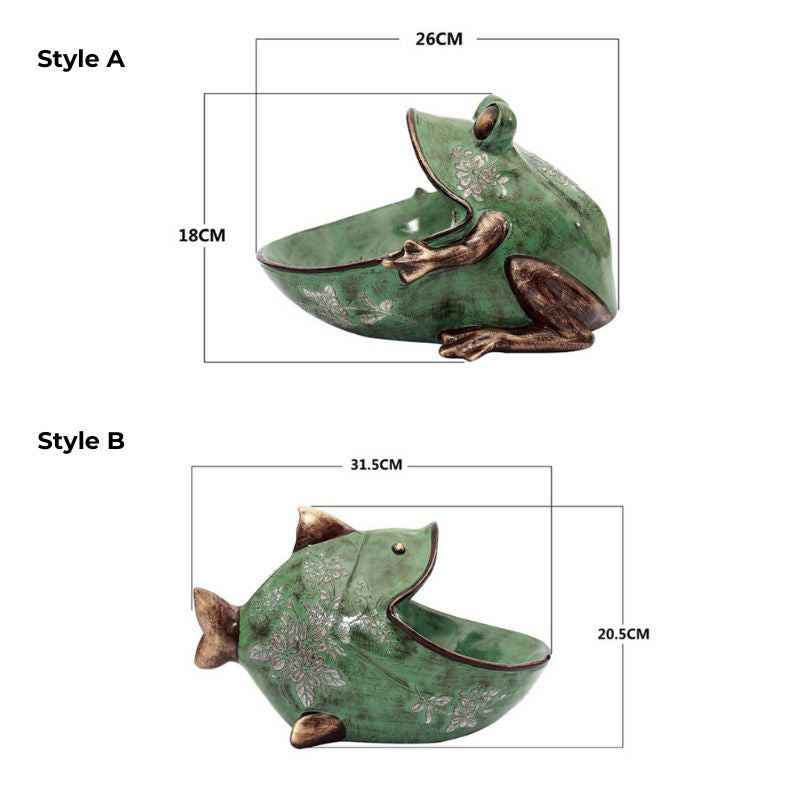 Decorative frog sculpture in calming green and blue hues, perfect for retro decor.