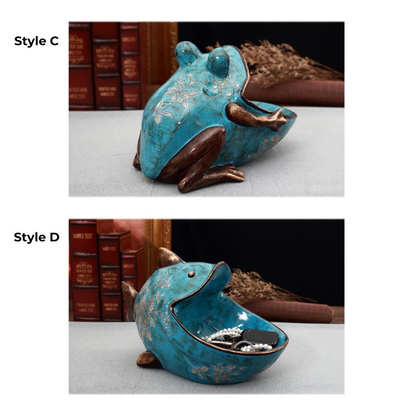 Detailed view of the unique 3D frog decor, ideal for organizing small items in style.