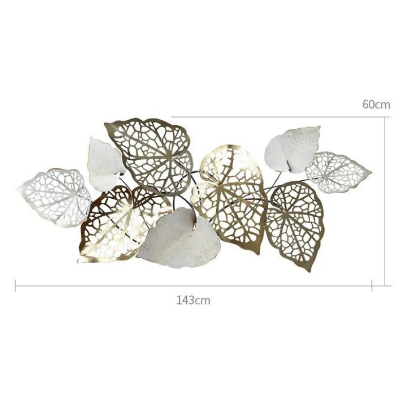 Close-up view of the unique iron leaf wall decor, highlighting the intricate details and colors.