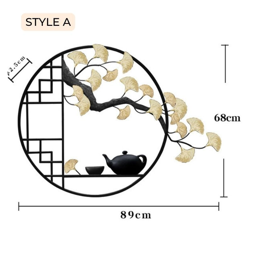 Close-up view of the elegant retro metal tree wall art showcasing its textured 3D design.