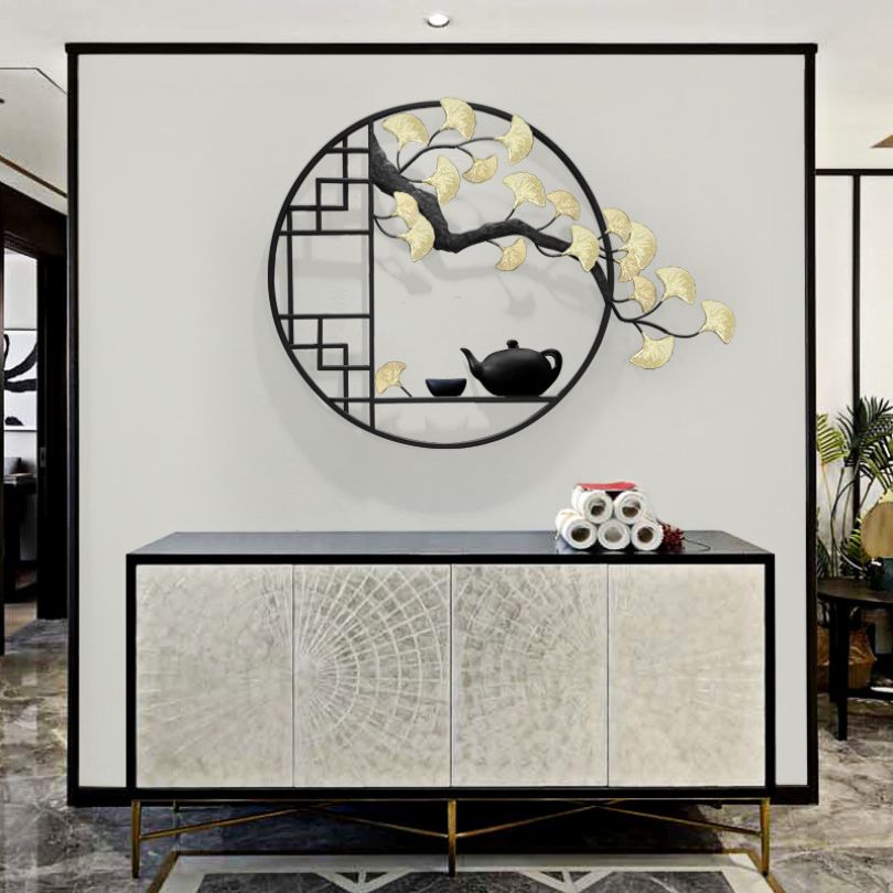 Close-up view of the elegant retro metal tree wall art showcasing its textured 3D design.