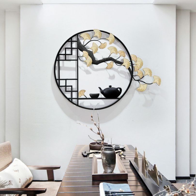 Close-up view of the elegant retro metal tree wall art showcasing its textured 3D design.