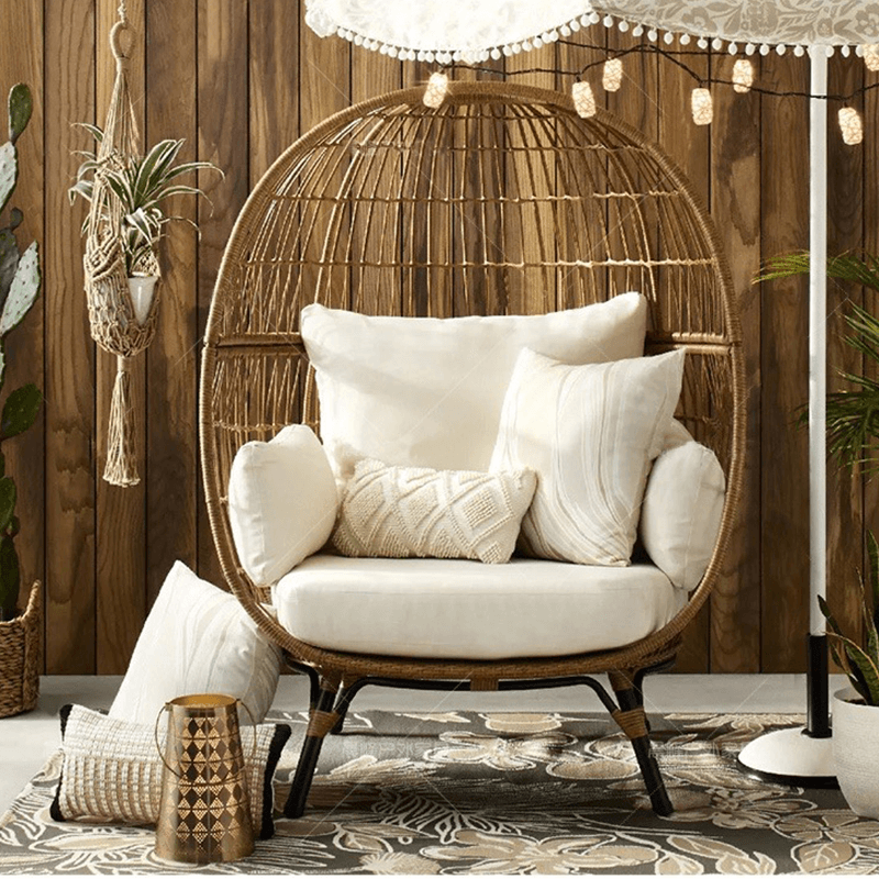Close-up of the braided wicker design of the Retro Ventura Rattan Lounge Chair.