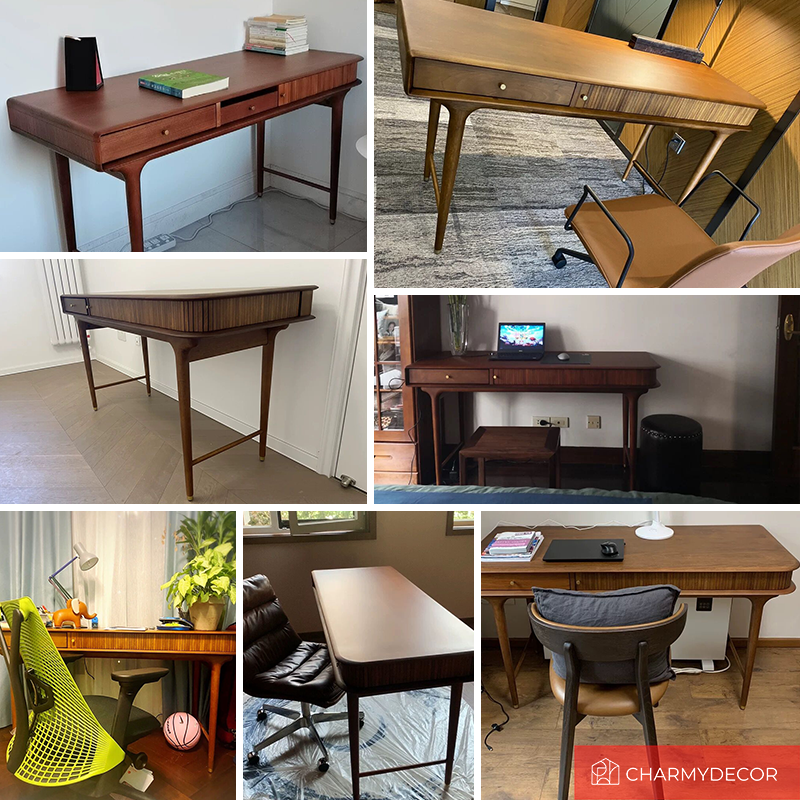 Desk styled in a modern office setting, adorned with a laptop and decorative items, showcasing its versatility.