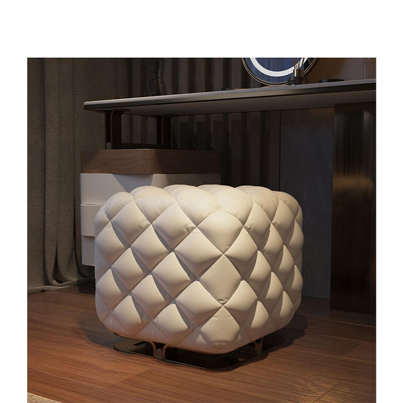 Side angle of vanity table highlighting modern dressing table with swivel compartments.
