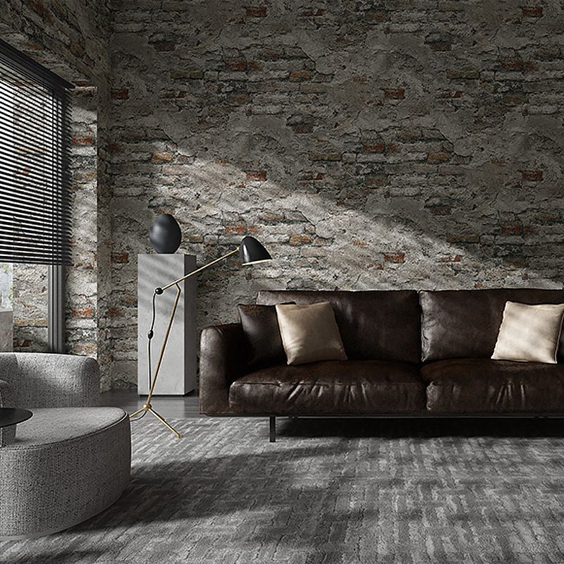 Elegant Rustic Dark Brick Wallpaper displayed in a cozy living room setting, showcasing its rich colors and texture.