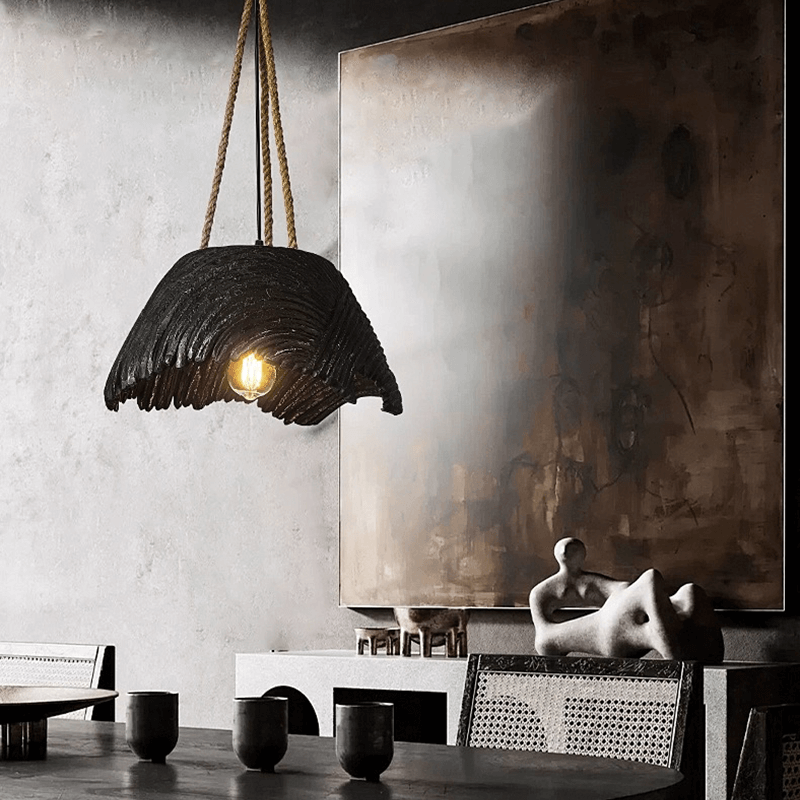 Close-up view of the eco-friendly hemp rope lamp with adjustable suspension.