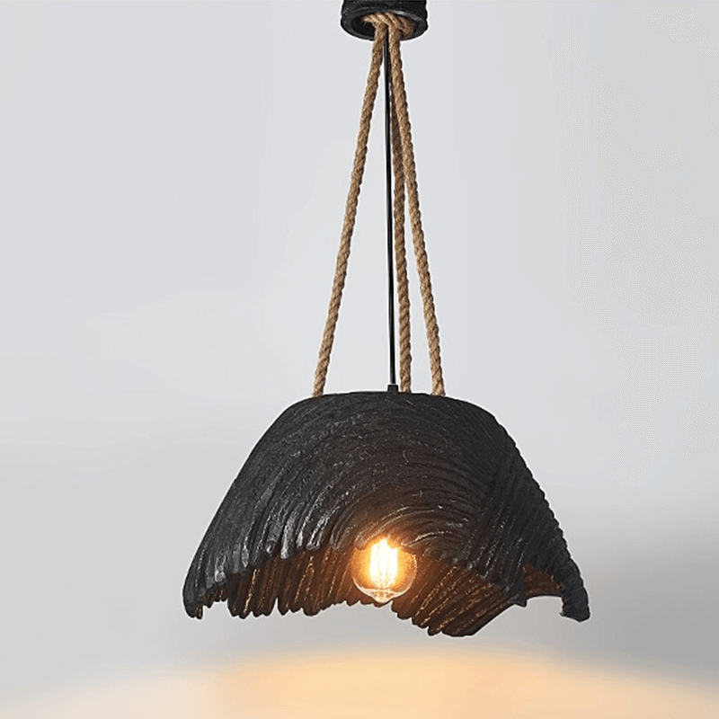 Stylish hemp rope lamp for cafes illuminating a rustic bar scene.