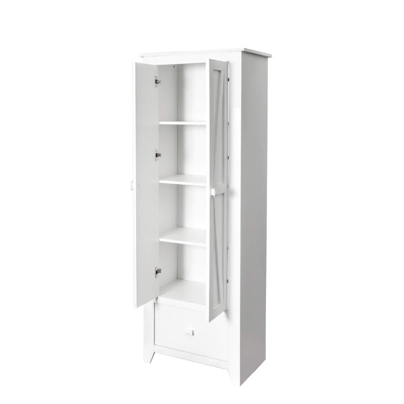 Close-up of the barn door mechanism on the storage cabinet, demonstrating functionality and charm.