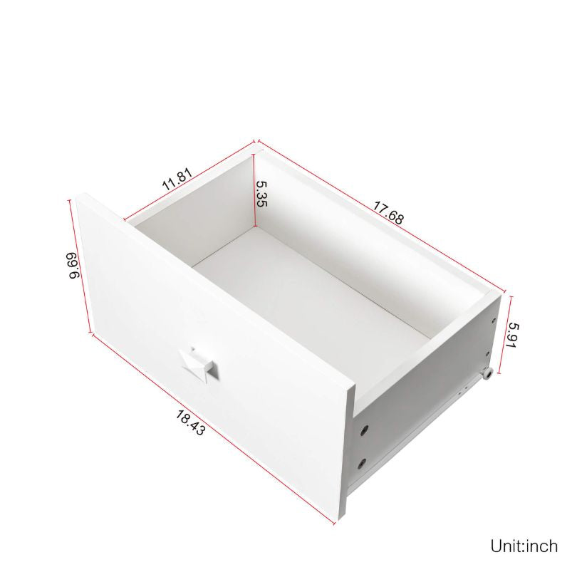 Front view of the rustic white storage cabinet with barn doors, showcasing its spacious drawers.