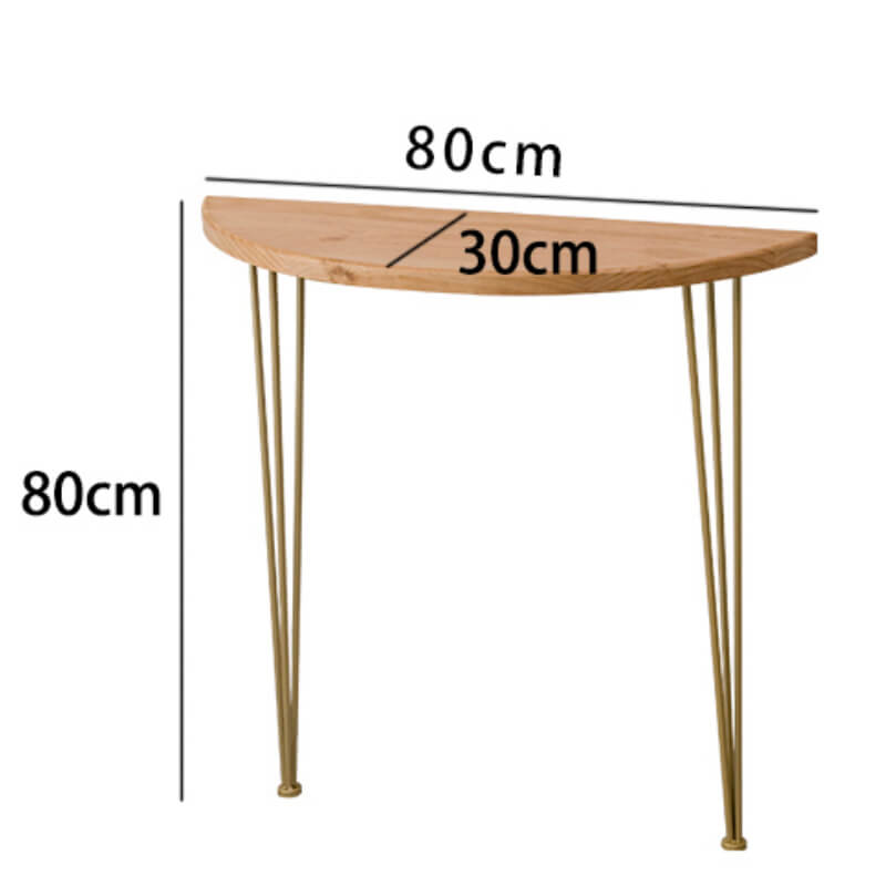 Front view of the modern semi circle console table showcasing hairpin legs.