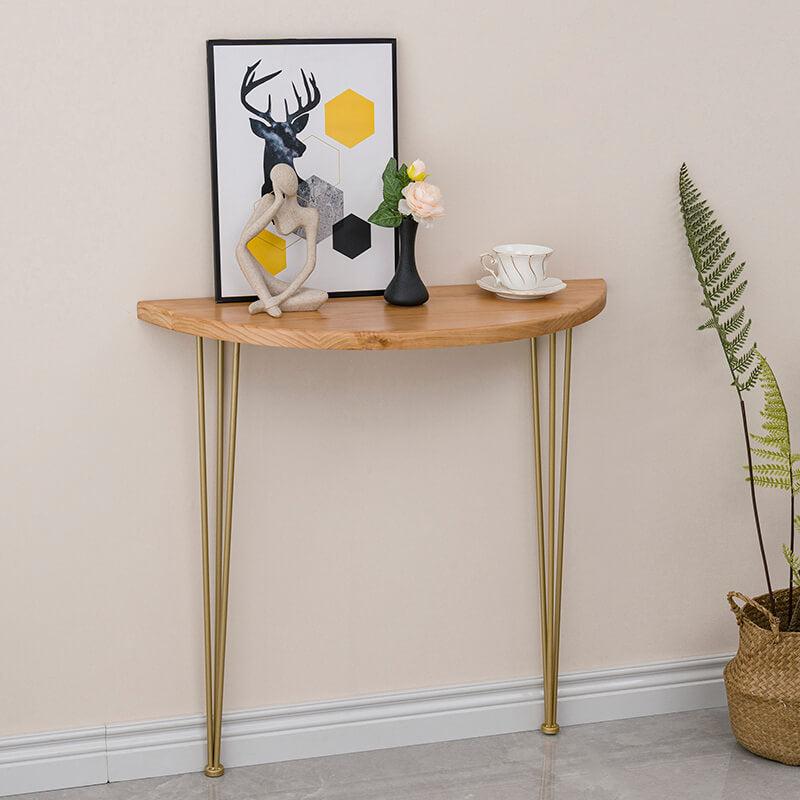 Front view of the modern semi circle console table showcasing hairpin legs.