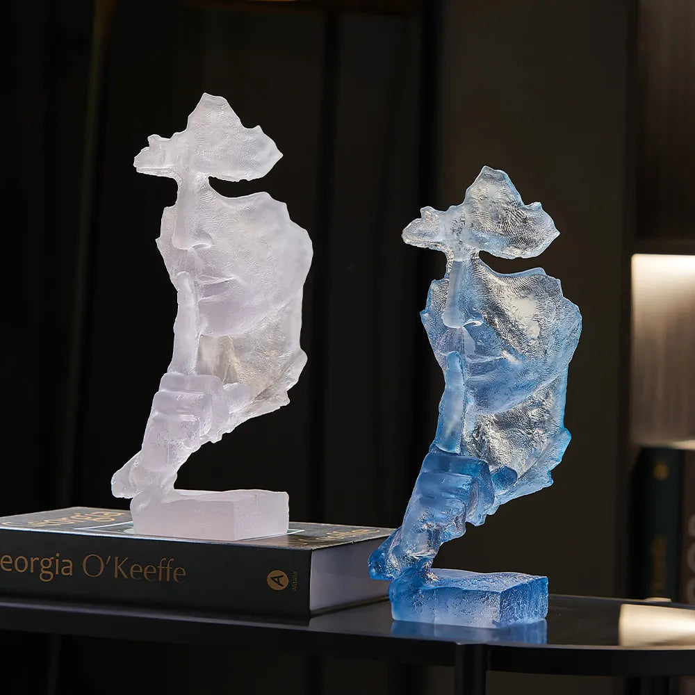 Close-up view of the Silent Mask resin sculpture showcasing its intricate design and texture.