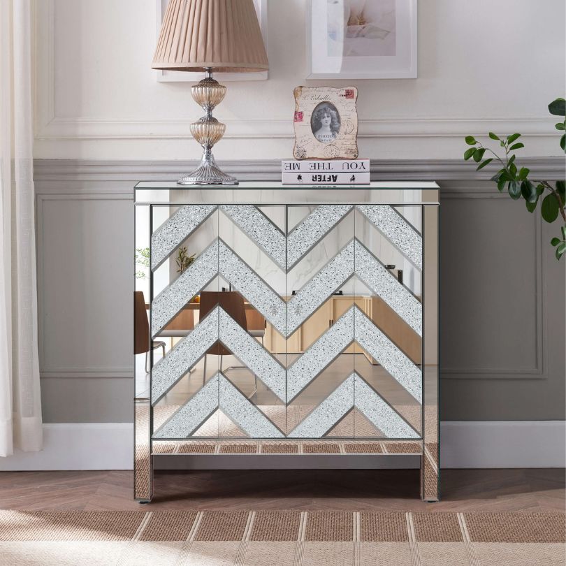 Storage cabinet in hallway, featuring adjustable shelves and modern aesthetics.