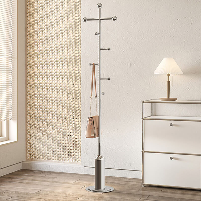 Close-up of chrome finish on the stainless steel coat rack