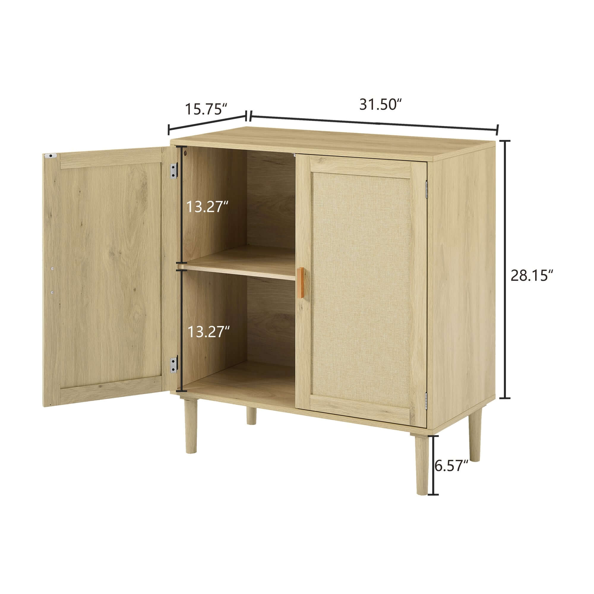 Front view of modern rattan-style kitchen sideboard cabinet showcasing its elegant design.