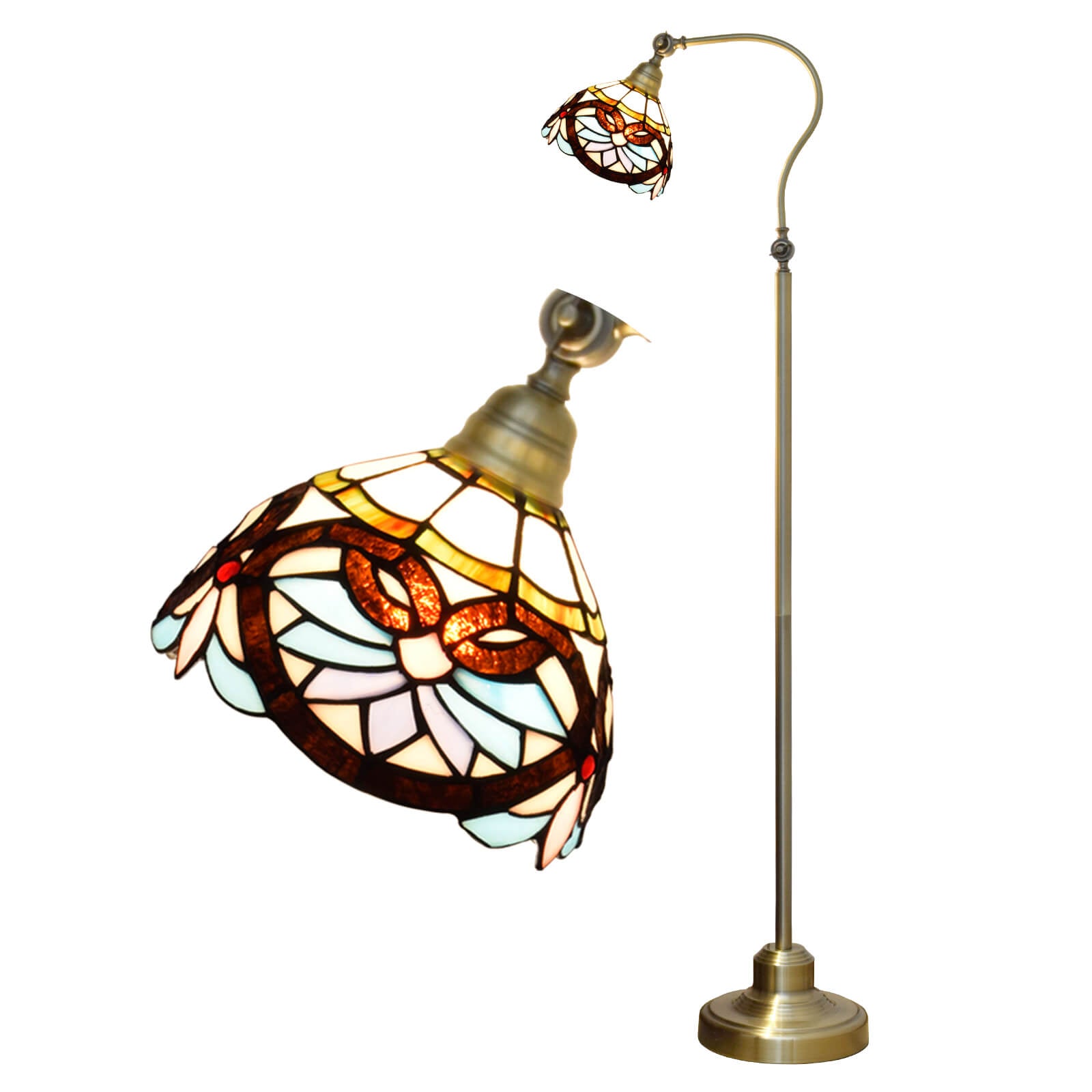 Elegant Tiffany stained glass floor lamp showcasing vibrant colors and intricate design.