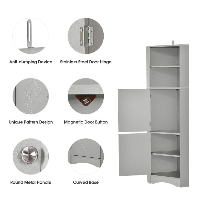 Modern Gray Freestanding Corner Storage Cabinet with Two Doors - Image 4