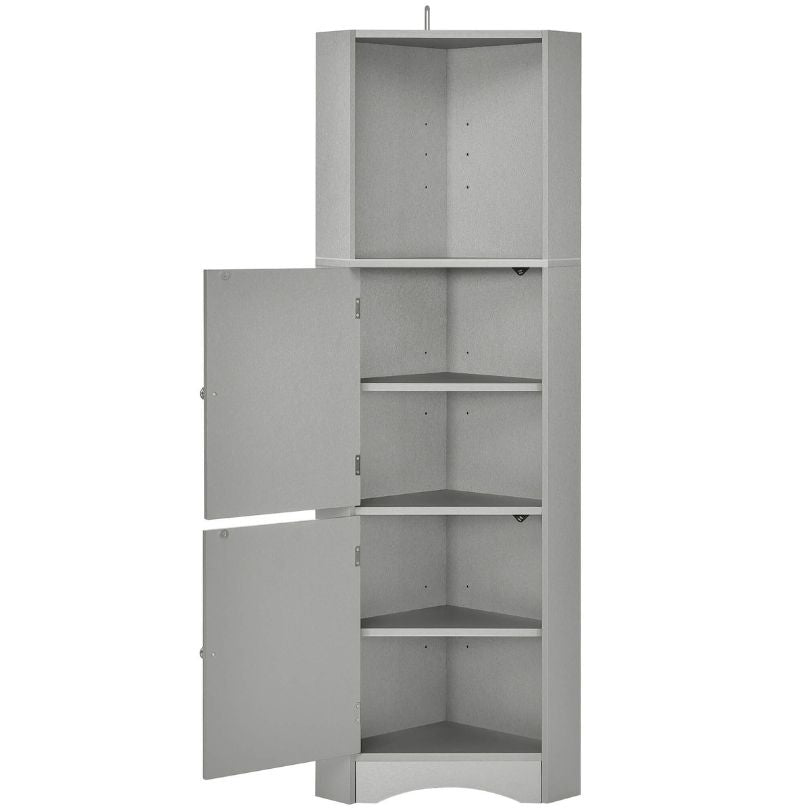 Modern Gray Freestanding Corner Storage Cabinet with Two Doors - Image 7
